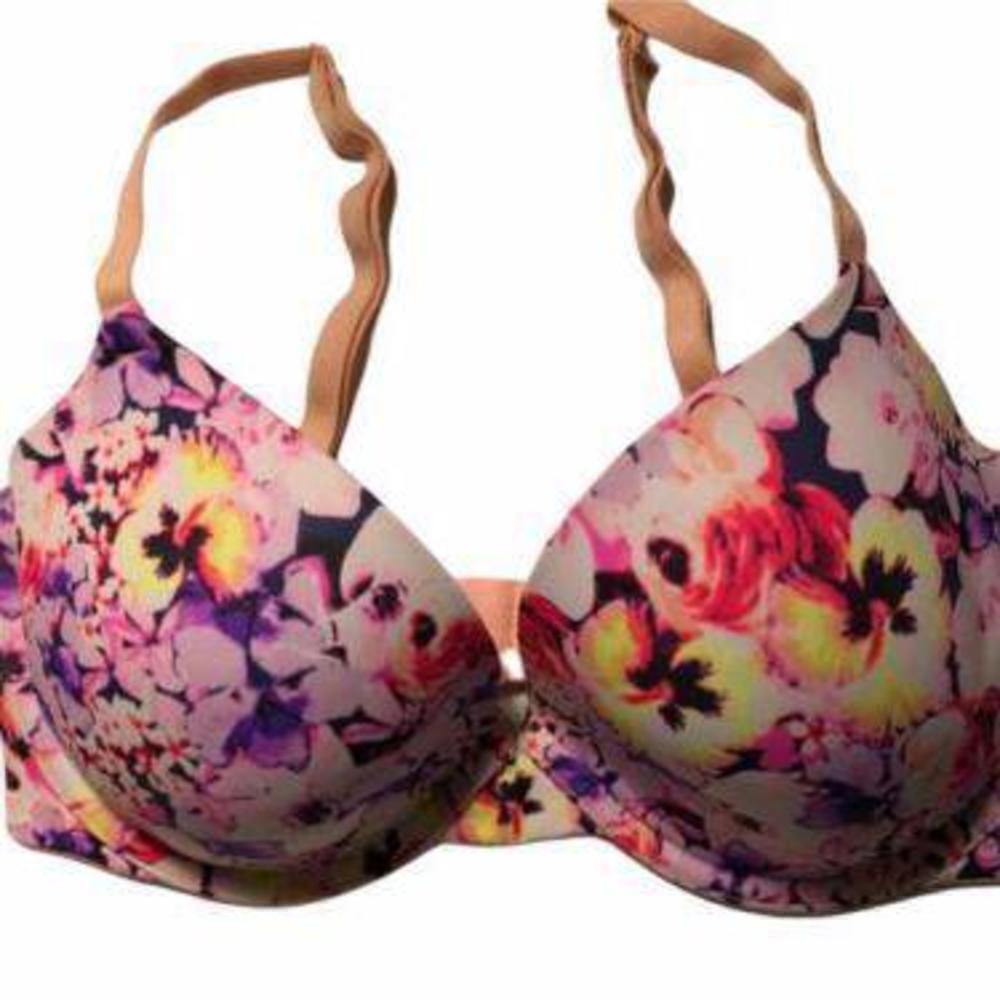 #3484-2 PINK Victoria's Secret Floral Padded T-shirt Bra Size 34D - Picture 1 of 5